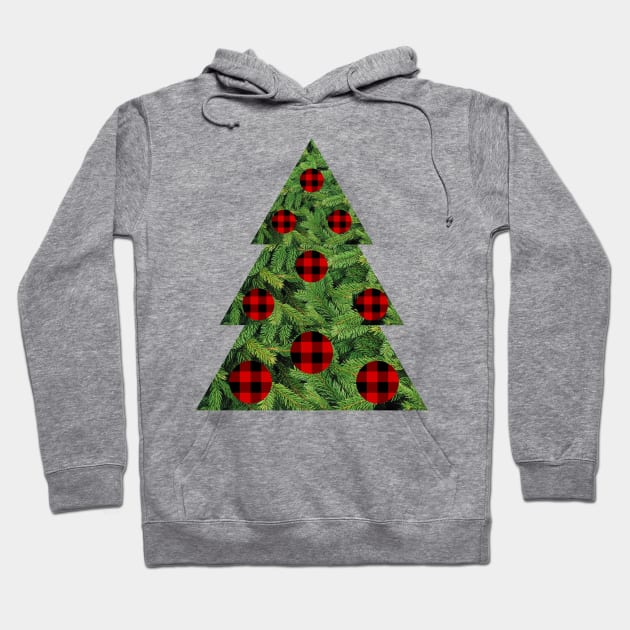Pine tree with buffalo plaid ornaments Hoodie by EdenLiving